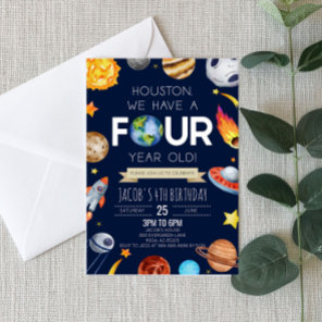 Houston We Have A Four Year Old 4th Birthday Party Invitation