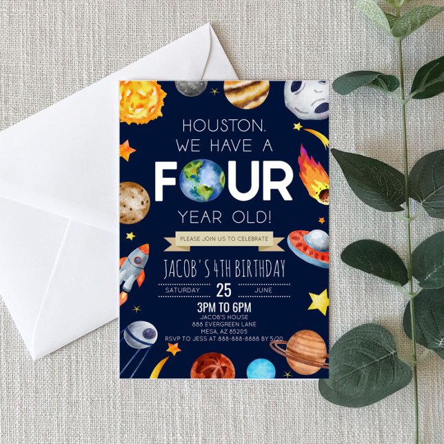 Houston We Have A Four Year Old 4th Birthday Party Invitation (Creator Uploaded)
