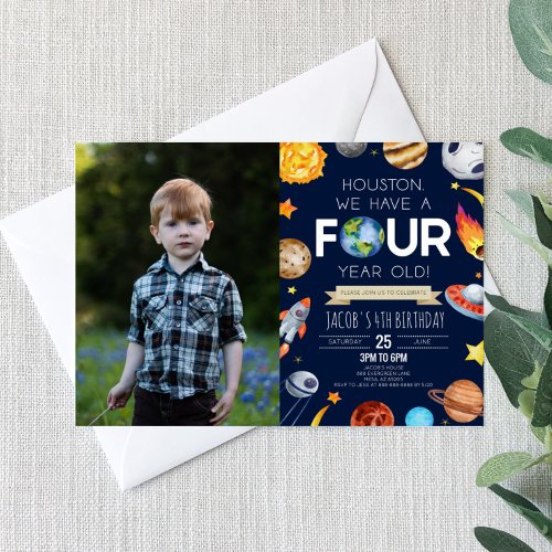 Houston We Have A Four Year Old 4th Birthday Party Invitation