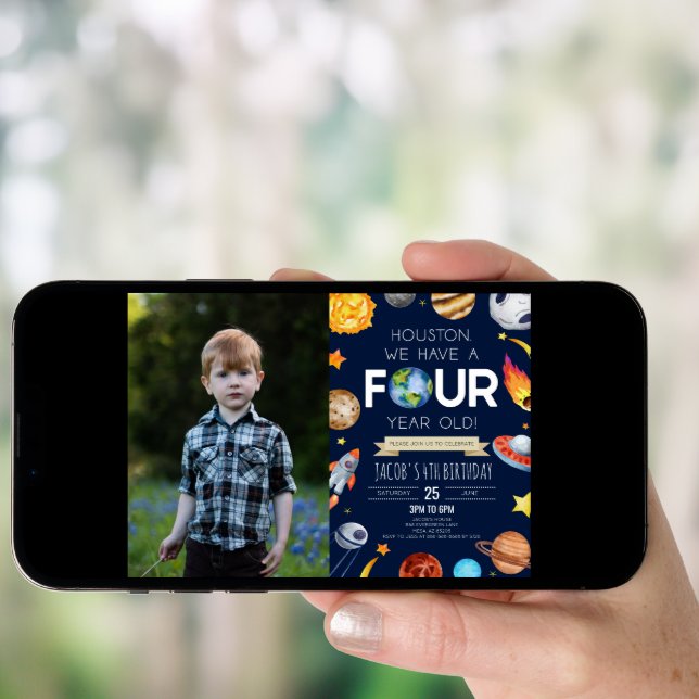 Houston We Have A Four Year Old 4th Birthday Party Invitation (Front Digital)