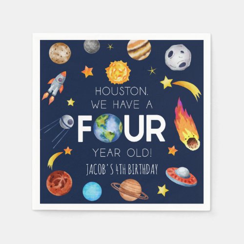 Houston We Have A Four Year Old 4th Birthday Party Napkins