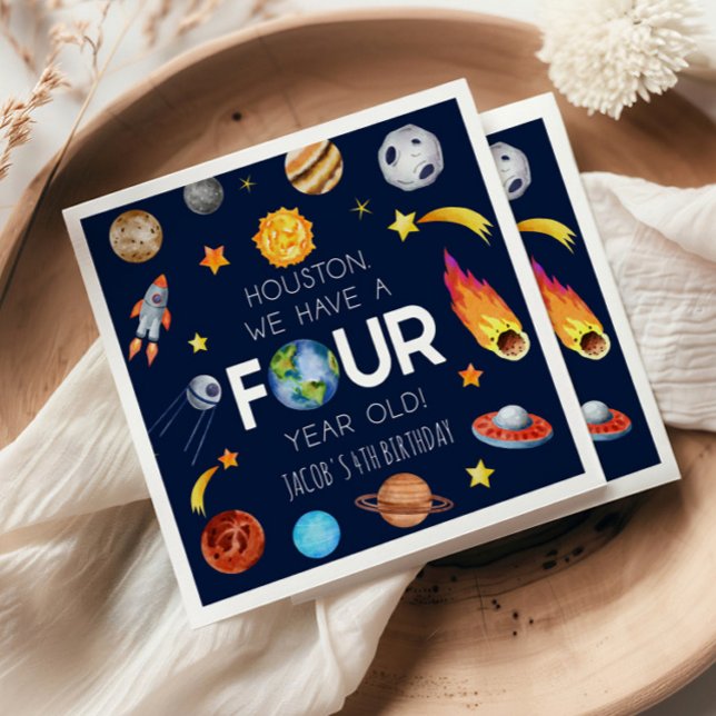 Houston We Have A Four Year Old 4th Birthday Party Napkins (Creator Uploaded)