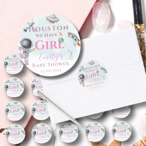 Houston We Have A Girl baby shower Space Astronaut Classic Round Sticker