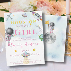 Houston We Have A Girl baby shower Space Astronaut Invitation