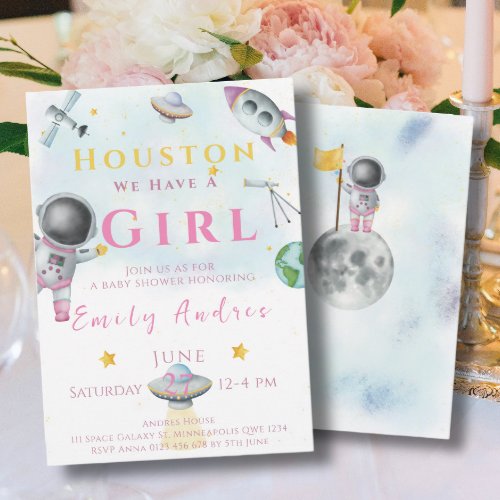 Houston We Have A Girl baby shower Space Astronaut Invitation