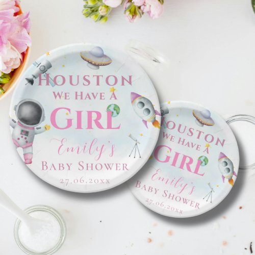 Houston We Have A Girl baby shower Space Astronaut Paper Plates
