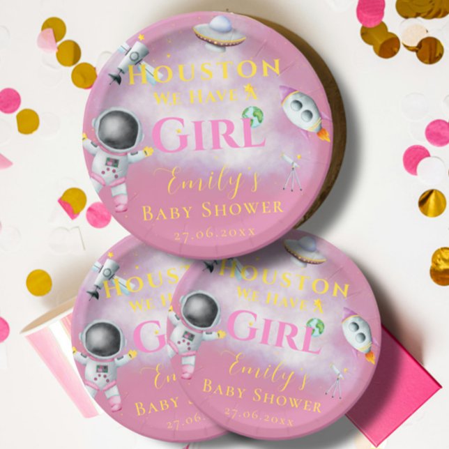 Houston We Have A Girl baby shower Space Astronaut Paper Plates (Creator Uploaded)