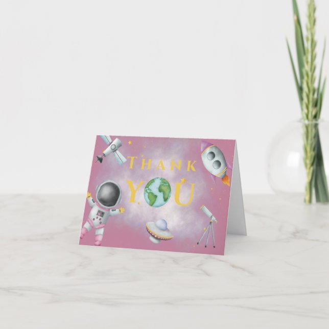 Houston We Have A Girl baby shower Space Astronaut Thank You Card (Front)