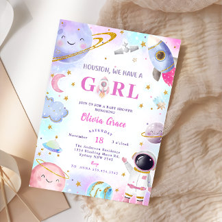 Houston We Have A Girl Outer Space Baby Shower Invitation