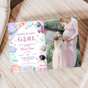 Houston We Have A Girl Outer Space Baby Shower Invitation