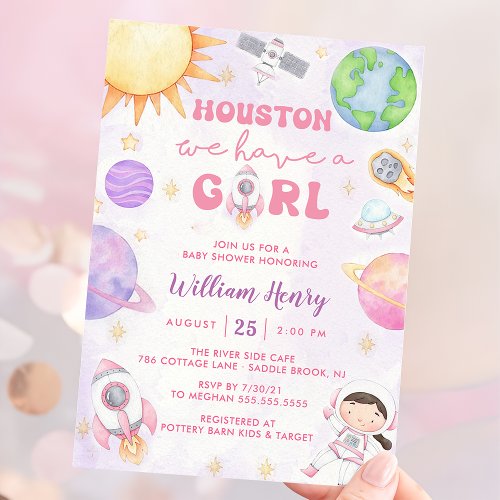 Houston We Have A Girl Outer Space Baby Shower Invitation