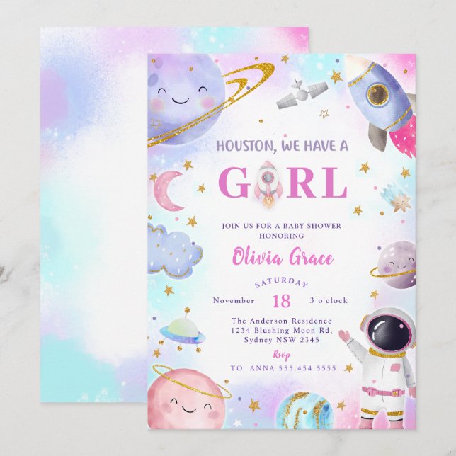 Houston We Have A Girl Outer Space Baby Shower Invitation Zazzle