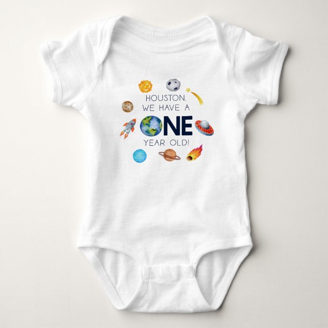 Houston We Have A One Year Old 1st Birthday Party Baby Bodysuit (Front)