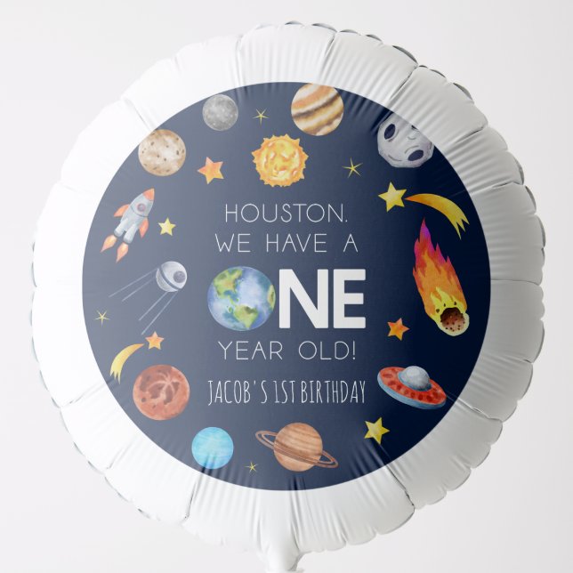 Houston We Have A One Year Old 1st Birthday Party Balloon (Front)