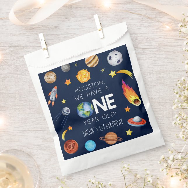 Houston We Have A One Year Old 1st Birthday Party Favor Bag (Clipped)