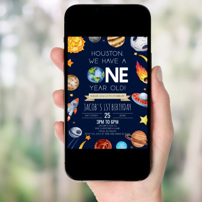 Houston We Have A One Year Old 1st Birthday Party Invitation (Front Digital)