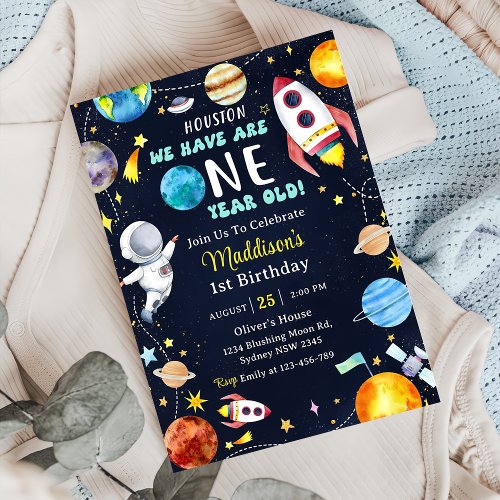 Houston We Have A One Year Old 1st Birthday Party Invitation