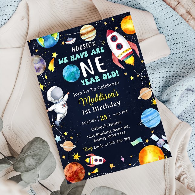 Houston We Have A One Year Old 1st Birthday Party Invitation (Creator Uploaded)