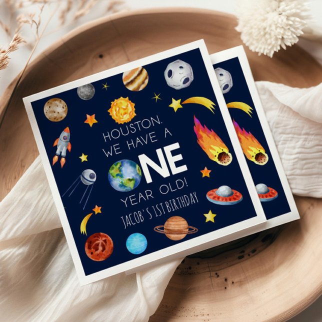 Houston We Have A One Year Old 1st Birthday Party Napkins (Creator Uploaded)