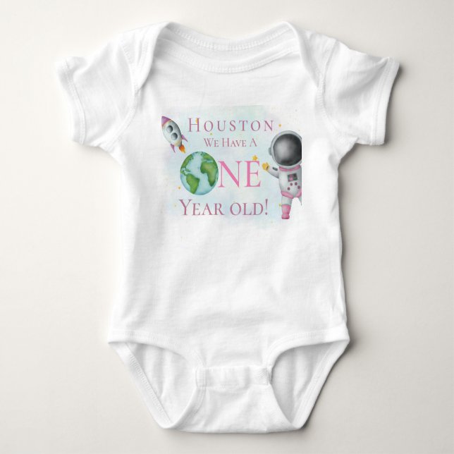 Houston We Have a One Year Old girl! Baby Bodysuit (Front)