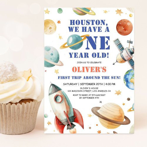 Houston We Have a One Year Old Space 1st Birthday Invitation