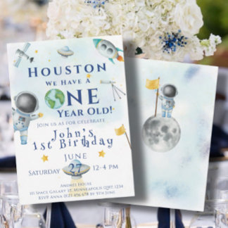 Houston We Have A One year old Space Astronaut Invitation