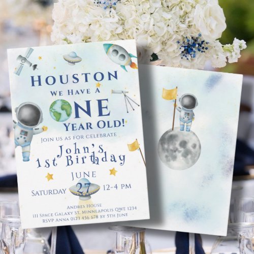 Houston We Have A One year old Space Astronaut  Invitation
