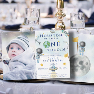 Houston We Have A One year old Space Astronaut Invitation