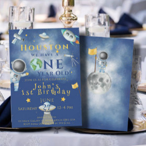 Houston We Have A One year old Space Astronaut  Invitation