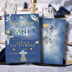 Houston We Have A One year old Space Astronaut  Invitation