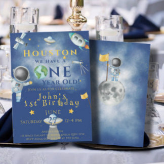 Houston We Have A One year old Space Astronaut Invitation