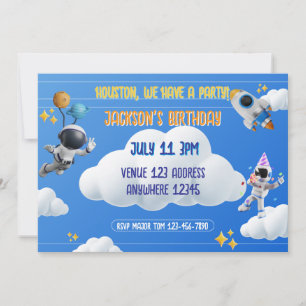 Houston We Have a Party 3D Space Birthday Invitation