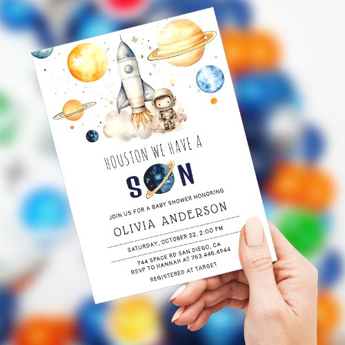 Houston We Have a Son Astronaut Space Baby Shower  Invitation