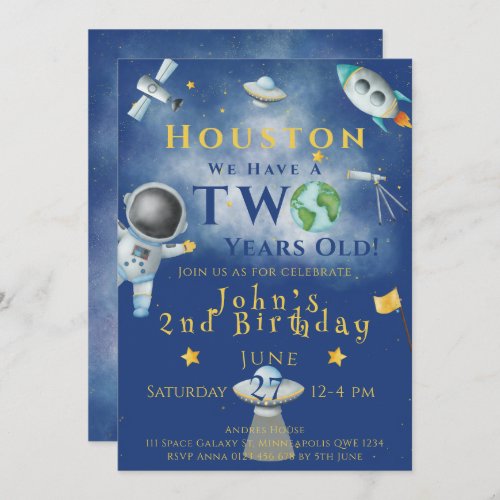 Houston We Have A Two years old Space Astronaut Invitation