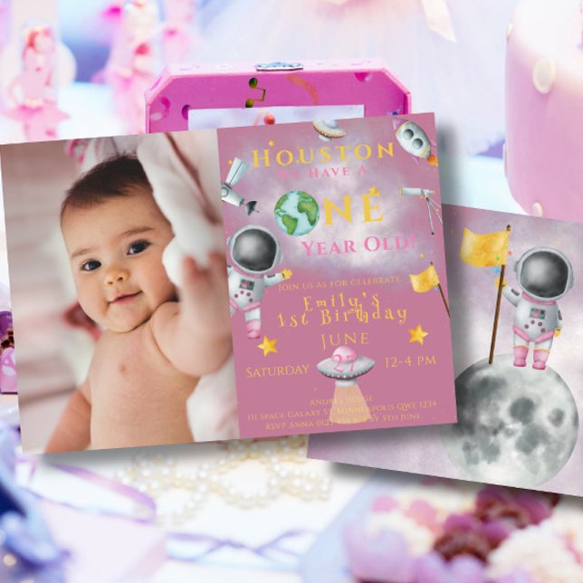 Houston We Have One year old Space girl Astronaut  Invitation (Creator Uploaded)