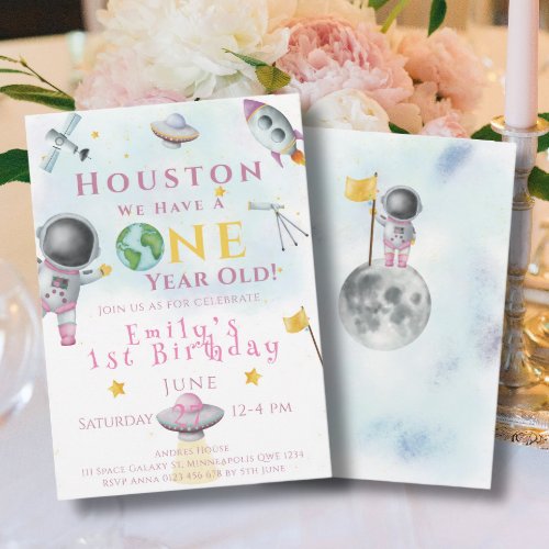 Houston We Have One year old Space girl Astronaut Invitation