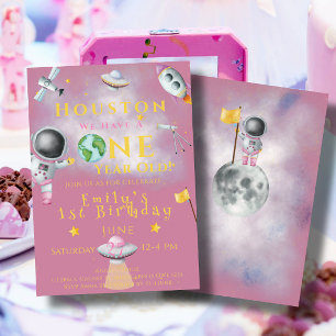 Houston We Have One year old Space girl Astronaut Invitation