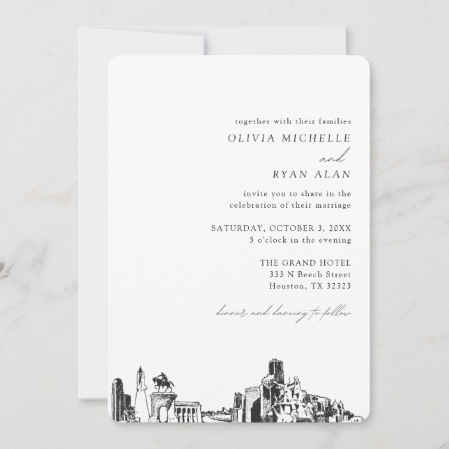 Houston Wedding Elegant Skyline Invitation (Front)