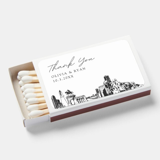 Houston Wedding Favor Custom Thank You Matchboxes (Front Open)