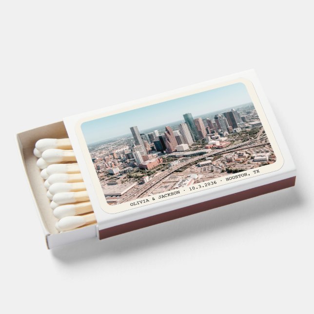 Houston Wedding Favor Personalized Skyline Photo  Matchboxes (Front Open)