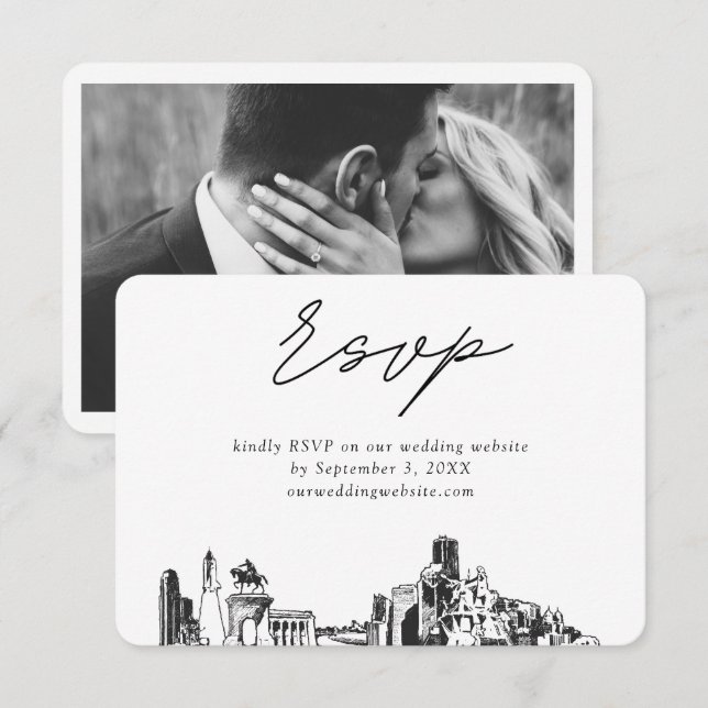 Houston Wedding Minimalist Sketch RSVP Enclosure Card (Front/Back)