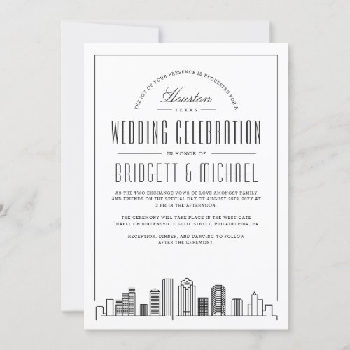 Houston Wedding  Modern Deco City Skyline  Invitation