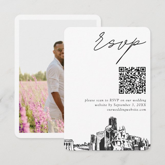 Houston Wedding Modern RSVP QR Code Enclosure Card (Front/Back)