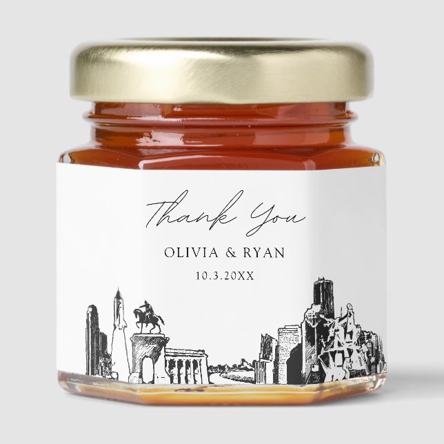 Houston Wedding Skyline Thank You Honey Favor Honey Jar Favors (Front)
