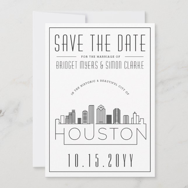 Houston Wedding | Stylized Skyline Save the Date Invitation (Front)