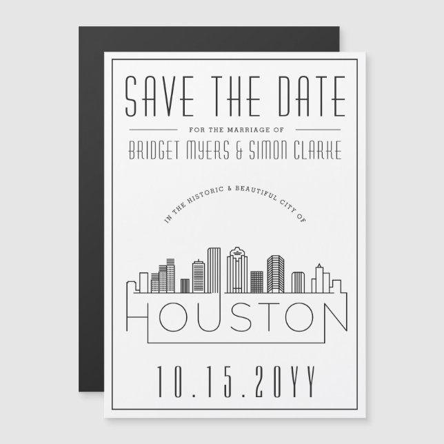 Houston Wedding | Stylized Skyline Save the Date Magnetic Invitation (Front/Back)