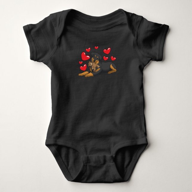 Hovawart Dog With Stuffed Animal And Hearts Baby Bodysuit (Front)