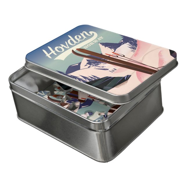 Hovden Norway Ski travel poster. Jigsaw Puzzle (Lid Open)