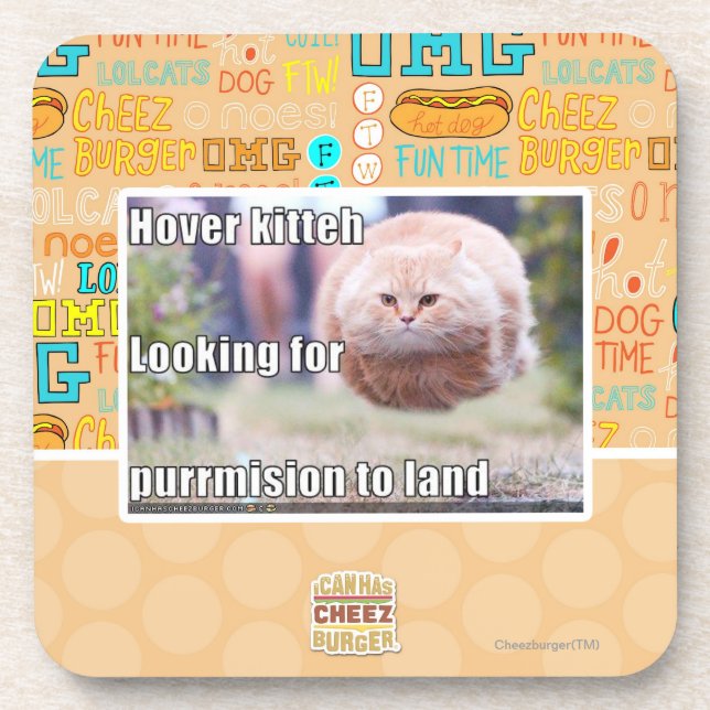 Hover kitteh beverage coaster (Front)