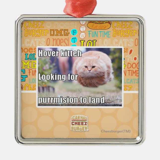Hover kitteh metal ornament (Front)